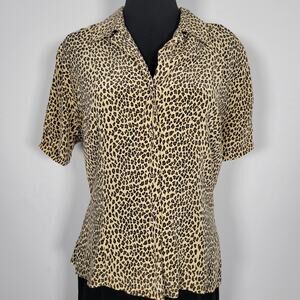 Vintage Jessica Lauren 100% Silk Leopard Print Blouse Old Money Timeless Capsule